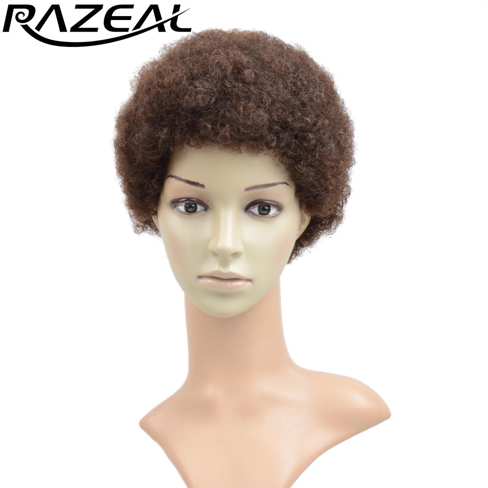 Razeal hair afro 가발 변태 곱슬 가발 합성 가발 짧은 머리 여성 가짜 머리 조각 perruque